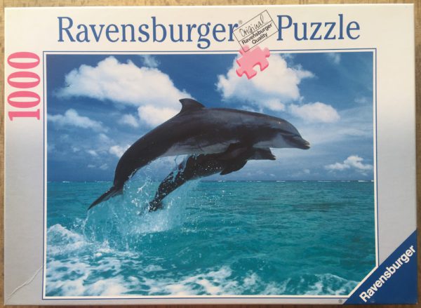 Image of the puzzle 1000, Ravensburger, Dolphins Leaping, Incomplete, Picture of the box