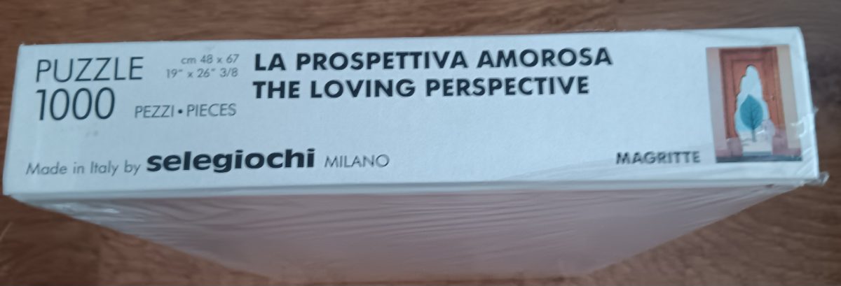 1000, Selegiochi, The Loving Perspective, by René Magritte, Factory Sealed, Listed by Emilia Image of the puzzle 1000, Selegiochi, The Loving Perspective, by René Magritte, Factory Sealed, Detail of the box