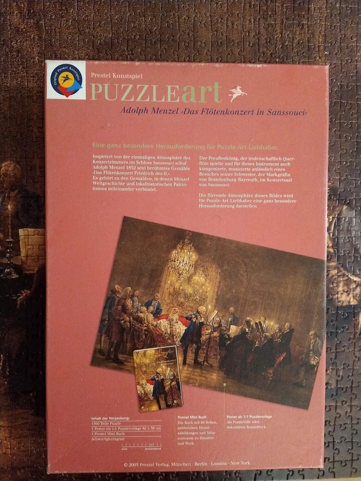 1500, Prestel, Flute Concert with Frederick the Great, by Adolph Menzel, Complete, Listed by Gmath Image of the puzzle 1500, Prestel, Flute Concert with Frederick the Great, by Adolph Menzel, Complete, Picture of the back