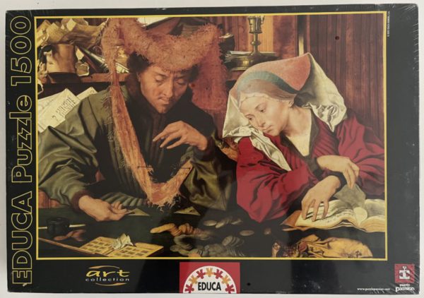 Image of the puzzle 1500, Educa, The Banker and His Wife, by Marinus van Reymerswaele, Factory Sealed, Picture of the box
