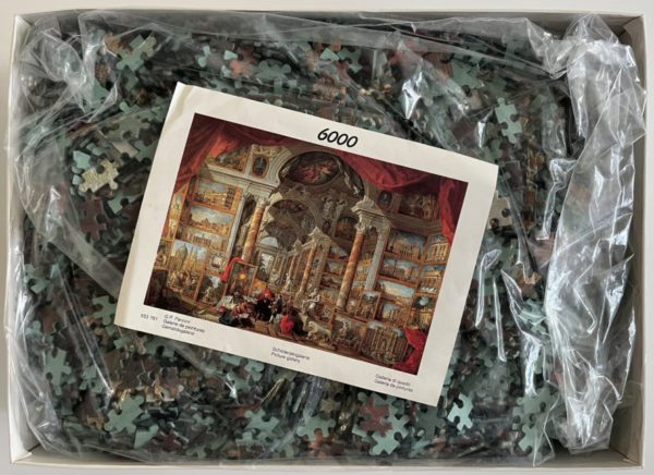 Image of the puzzle 6000, Nathan, Picture Gallery, by Giovanni Paolo Panini, Sealed Bag, Picture of the bag