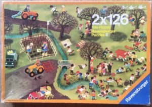 Image of the puzzle 2x126, Ravensburger, Busy Children, by Ali Mitgutsch, Complete, Picture of the box