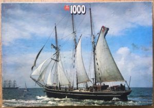 Image of the puzzle 1000, Jumbo, Topsail Schooner, Complete, Picture of the box