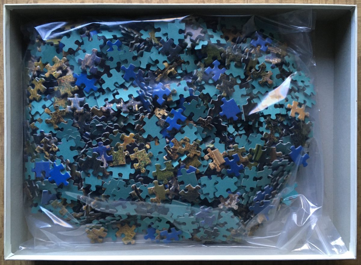 Image of the puzzle 1500, Ravensburger, In the Alps (Switzerland), by Toni Schneiders, Complete, Picture of the bag