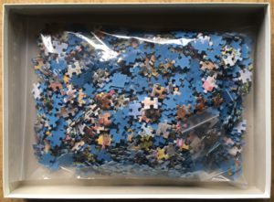 Image of the puzzle 1000, Ravensburger, City of Bears, by Dennis Lewan, Complete, Picture of the bag