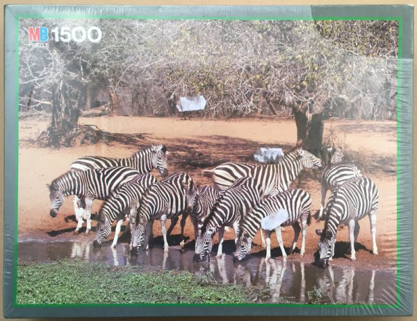 Image of the puzzle 1500, MB, Zebras, Factory Sealed, Picture of the box