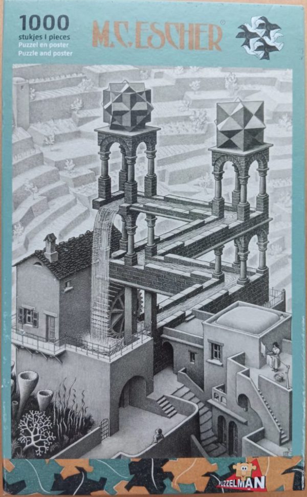 Image of the puzzle 1000, Puzzelman, Waterfall, by Maurits Cornelis Escher, Sealed Bag, Picture of the box