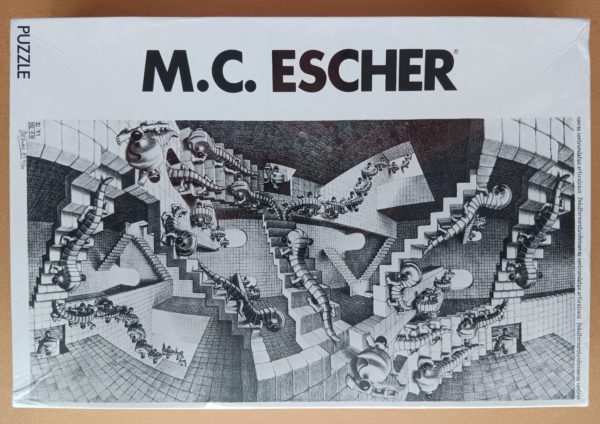 Image of the puzzle 1000, Selegiochi, House of Stairs, by Maurits Cornelis Escher, Factory Sealed, Picture of the box