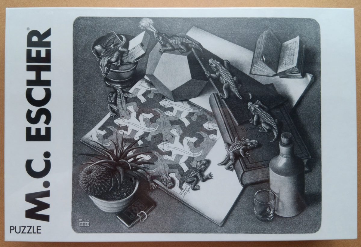 1000, Selegiochi, Reptiles, by Maurits Cornelis Escher, Factory Sealed, Listed by Emilia puzzles Image of the puzzle 1000, Selegiochi, Reptiles, by Maurits Cornelis Escher, Factory Sealed, Picture of the box