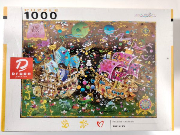 Image of the puzzle 1000, Druon, The Kiss, Guillermo Mordillo, Factory Sealed, Picture of the box