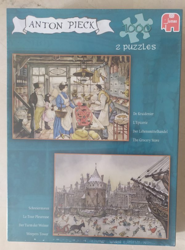 Image of the puzzle 1000x2, Jumbo, The Grocery Store & Weepers Tower, by Anton Pieck, Factory Sealed, Picture of the box
