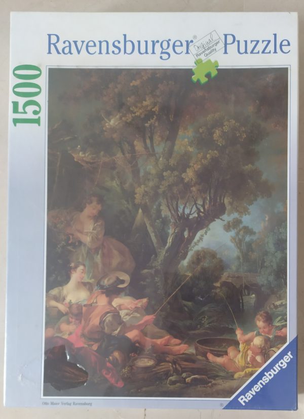 Image of the puzzle 1500, Ravensburger, The Angler, by François Boucher, Factory Sealed, Picture of the box