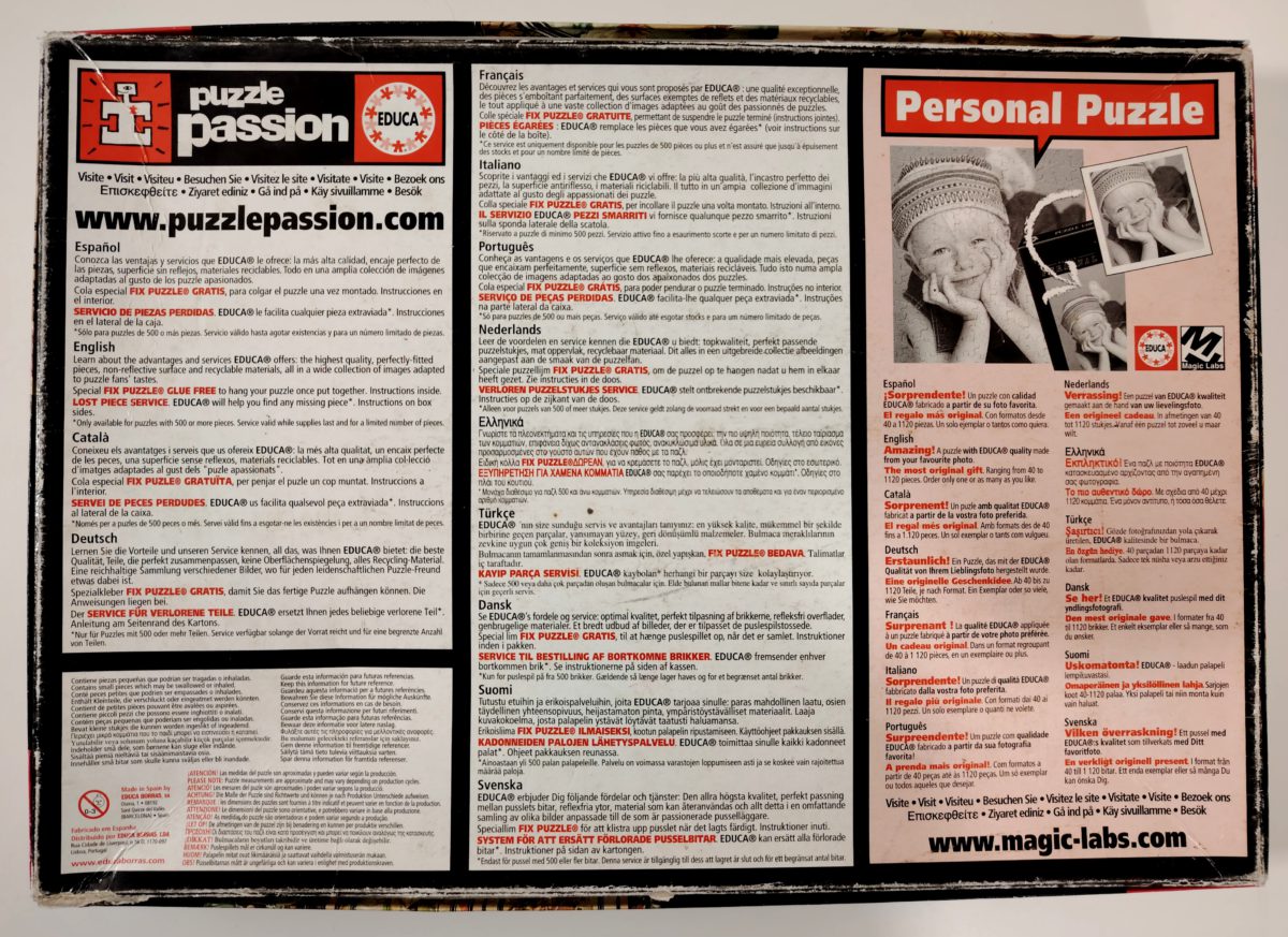 Image of the puzzle 2000, Educa, The Times of the Day, Alphonse Mucha, Sealed Bag, Picture of the back