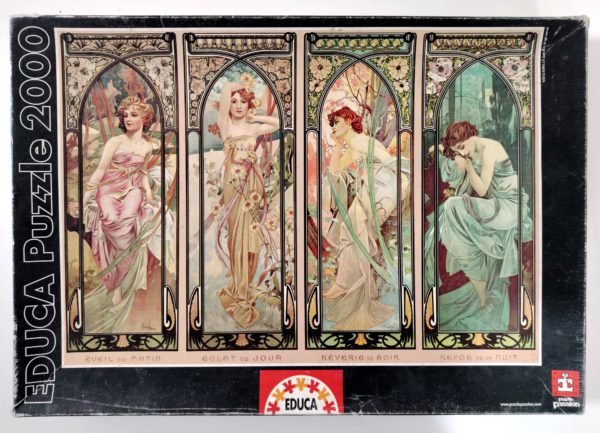 Image of the puzzle 2000, Educa, The Times of the Day, Alphonse Mucha, Sealed Bag, Picture of the box