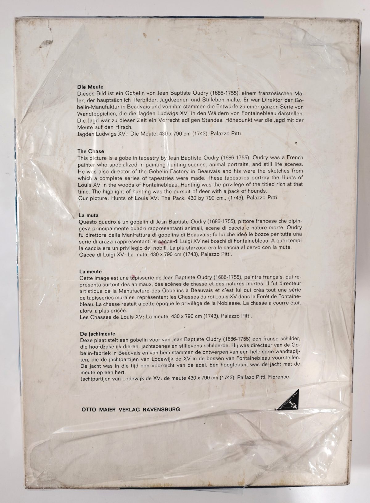 Image of the puzzle 2000, Ravensburger, The Chase, Oudry, Factory Sealed, Picture of the back