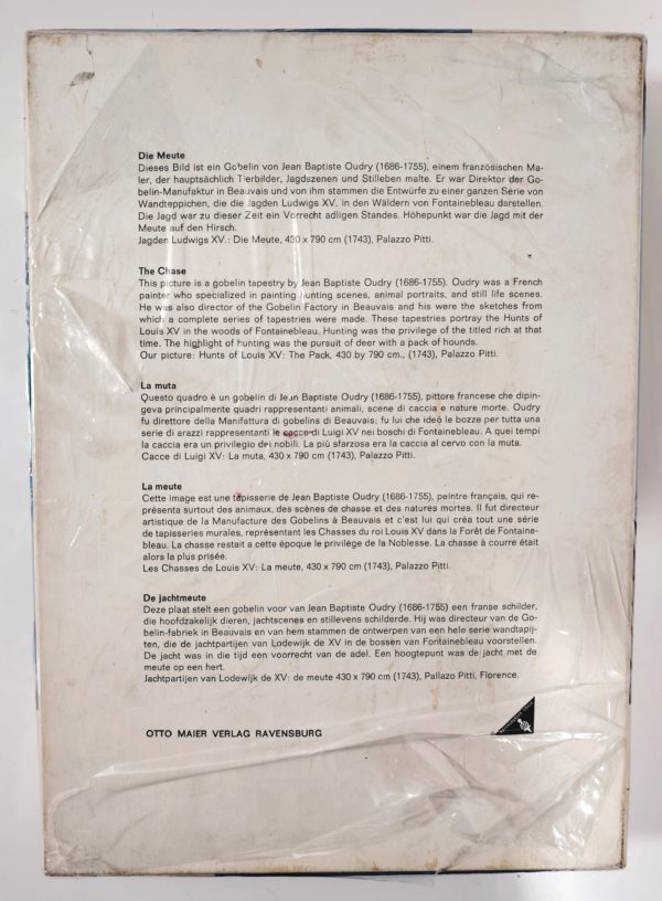 Image of the puzzle 2000, Ravensburger, The Chase, Oudry, Factory Sealed, Picture of the back