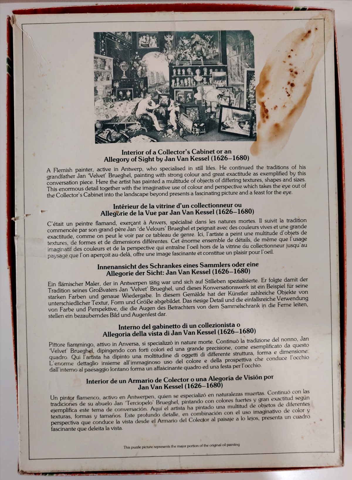 Image of the puzzle 3000, Falcon, Allegory of Sight, Jan van Kessel , Sealed Bag, Picture of the back