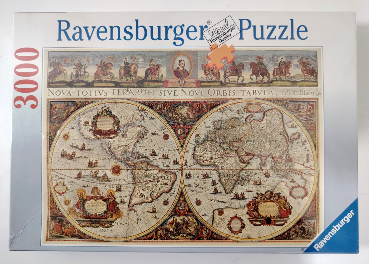 Image of the puzzle 3000, Ravensburger, World Map, 1665, Willem Blaeu, Factory Sealed, Picture of the box