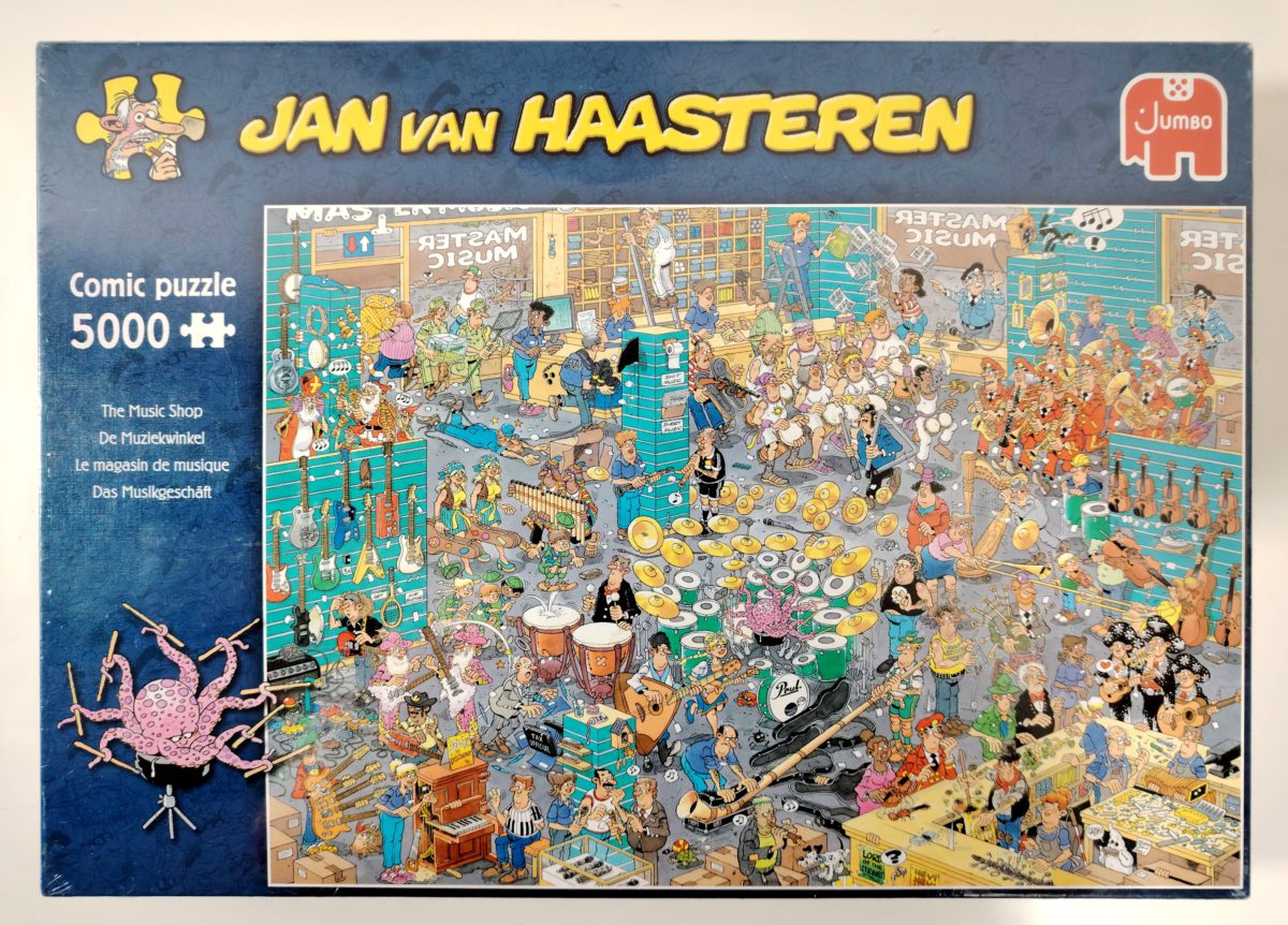 5000, Jumbo, The Music Shop, by Van Haasteren, Factory Sealed, Listed by RarePuzzlesEurope Image of the puzzle 5000, Jumbo, The Music Shop, by Van Haasteren, Factory Sealed, Picture of the box