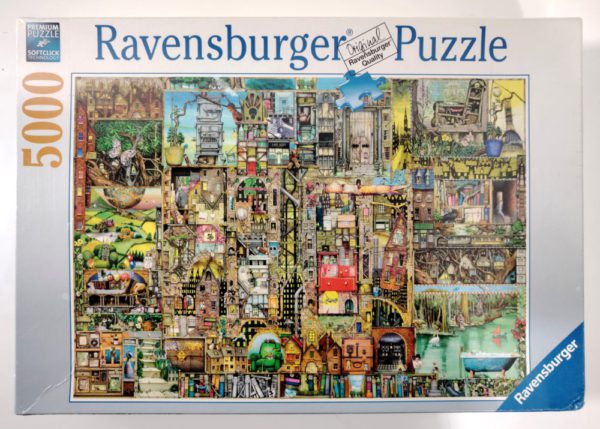 Image of the puzzle 5000, Ravensburger, Bizarre Town, Colin Thompson, Factory Sealed, Picture of the box