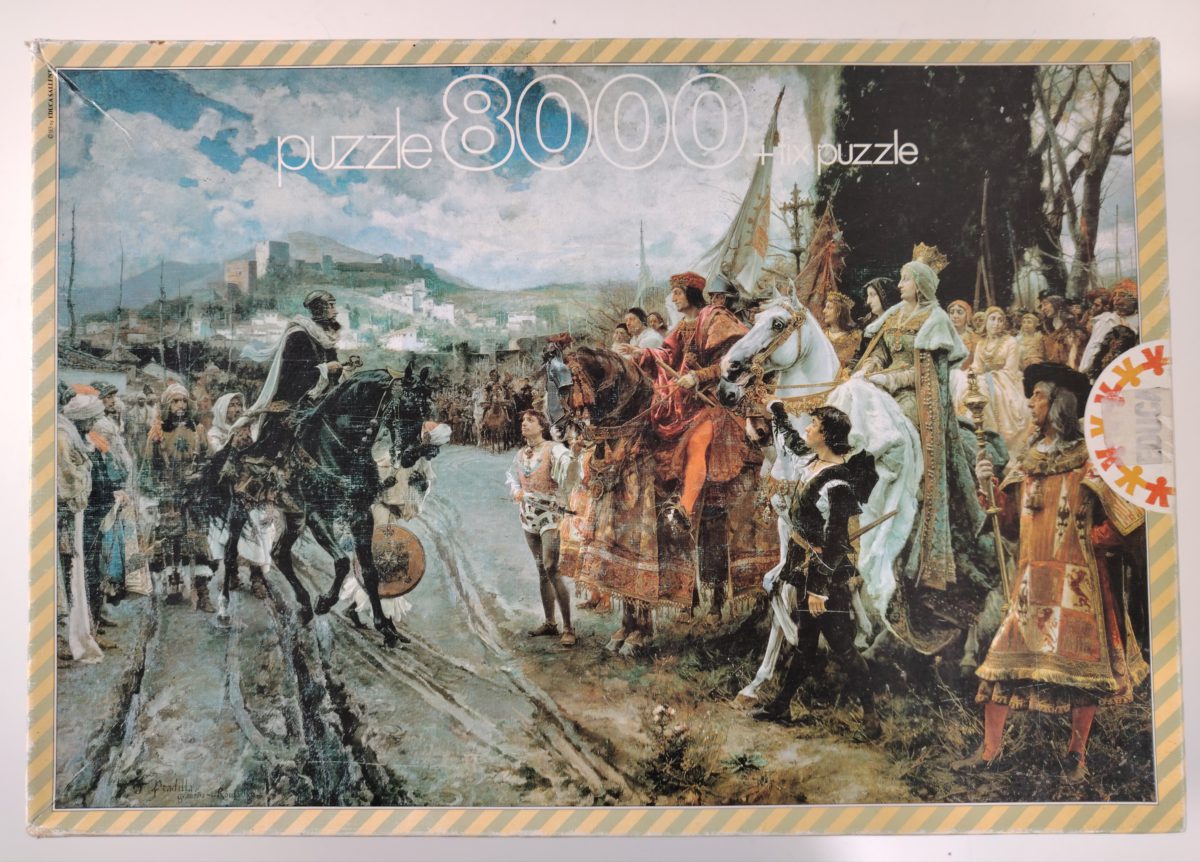 8000, Educa, The Capitulation of Granada, by Pradilla, Sealed Bag, Listed by RarePuzzlesEurope Image of the puzzle 8000, Educa, The Capitulation of Granada, by Pradilla, Sealed Bag, Picture of the box