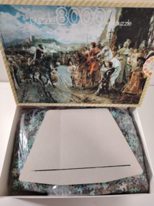 Image of the puzzle 8000, Educa, The Capitulation of Granada, by Pradilla, Sealed Bag, Picture of the box contents