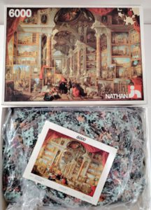Image of the puzzle 6000, Nathan, Picture Gallery, by Giovanni Paolo Panini, Sealed Bag, Picture of the bag
