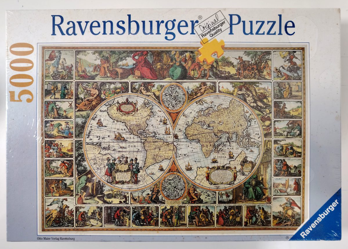 Image of the puzzle 5000, Ravensburger, Historical Map of the World, Visscher, Factory Sealed, Picture of the box