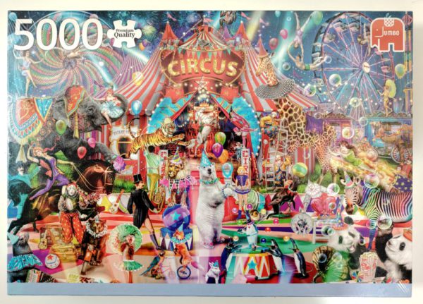 Image of the puzzle 5000, Jumbo, A Night at the Circus, Aimee Stewart, Factory Sealed, Picture of the box
