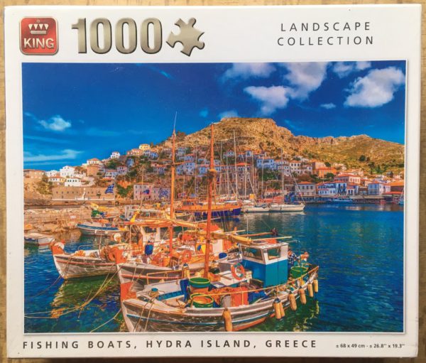 Image of the puzzle 1000, King, Fishing Boats, Hydra Island, Greece, Factory Sealed, Picture of the box