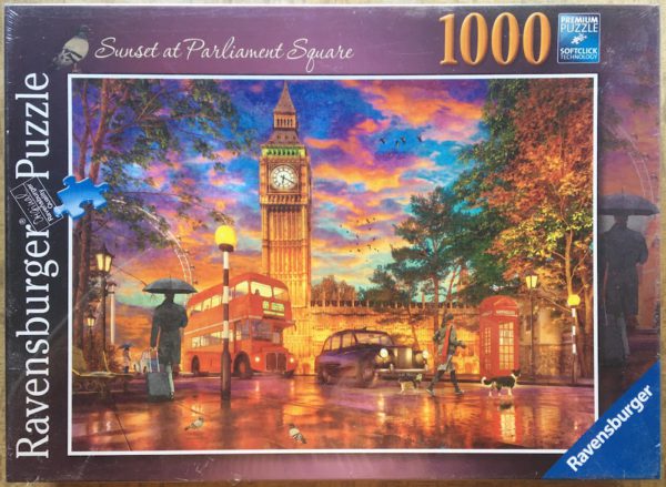 Image of the puzzle 1000, Ravensburger, Sunset at Parliament Square, London, by Dominic Davison, Factory Sealed, Picture of the box