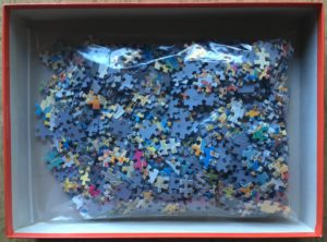 Image of the puzzle 1000, Jumbo, Queued Up!, by Jan van Haasteren, Complete, Picture of the bag