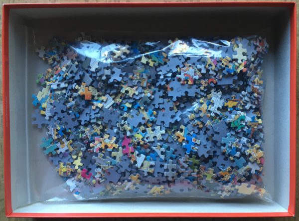 Image of the puzzle 1000, Jumbo, Queued Up!, by Jan van Haasteren, Complete, Picture of the bag