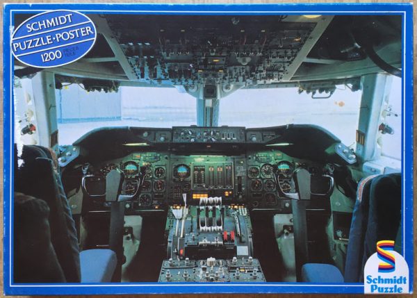 Image of the puzzle 1200, Schmidt, Cockpit Jumbo Jet Boeing 747, Complete, Picture of the box