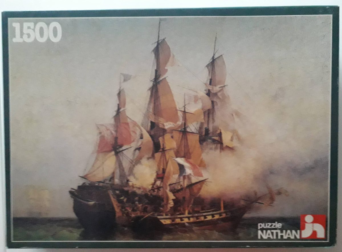 1500, Nathan, The Kent captured by Surcouf, by Ambroise Louis Garneray, Sealed Bag, Listed by Vanesa Image of the puzzle 1500, Nathan, The Kent captured by Surcouf, by Ambroise Louis Garneray, Sealed Bag, Picture of the box