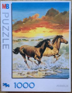 Image of the puzzle 1000, MB, Horses at Sunset, Complete, Picture of the box