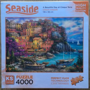 Image of the puzzle 4000, KS Games, A Beautiful Day at Cinque Terre, by Chuck Pinson, Picture of the box