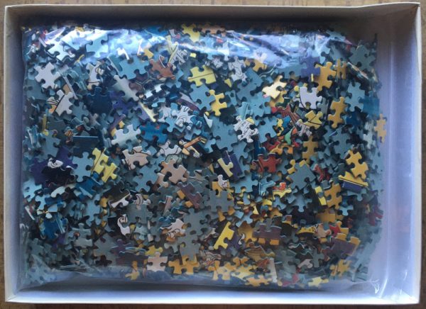 Image of the puzzle 2000, Sunbird, The Seven Gods of Good Fortune, Treasure Ship - Peaceful Times, by Kotaro Komuro, Complete, Picture of the bag
