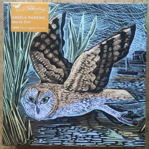 Image of the puzzle 1000, Flame Tree, Marsh Owl, by Angela Harding, Complete, Picture of the box