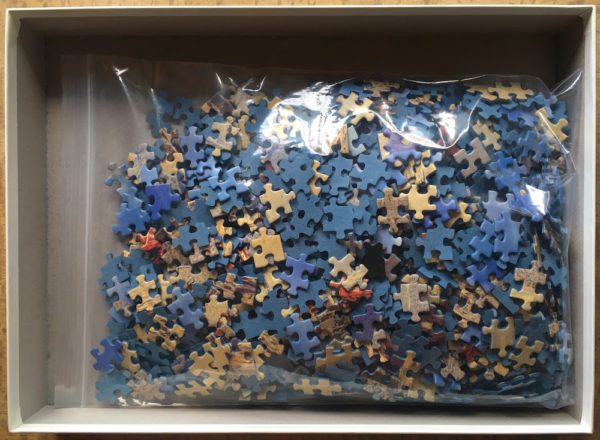 Image of the puzzle 1000, Ravensburger, Pyramids of Ghiza, Egypt, Incomplete, Picture of the bag