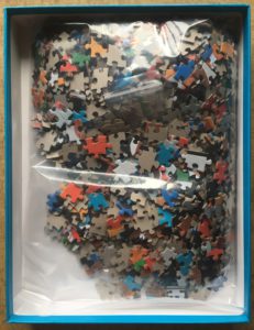 Image of the puzzle 1000, Pomegranate, The Dirty Spoon Cafe, by Winfred Rembert, Complete, Picture of the bag