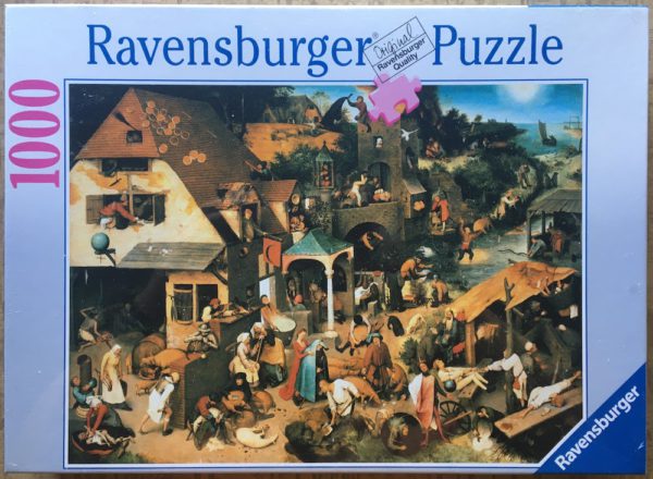 Image of the puzzle 1000, Ravensburger, Netherlandish Proverbs, by Pieter Bruegel the Elder, Factory Sealed, Picture of the box