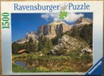 Image of the puzzle 1500, Ravensburger, The Dolomites: View of the Sella Group, by Marco Schneiders, Complete, Picture of the box