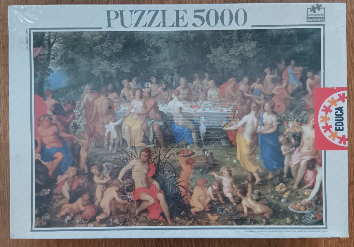 5000, Educa, The Feast of the Gods, Van Balen, Factory Sealed, Listed by Emilia Image of the puzzle 5000, Educa, The Feast of the Gods, Van Balen, Factory Sealed, Picture of the box