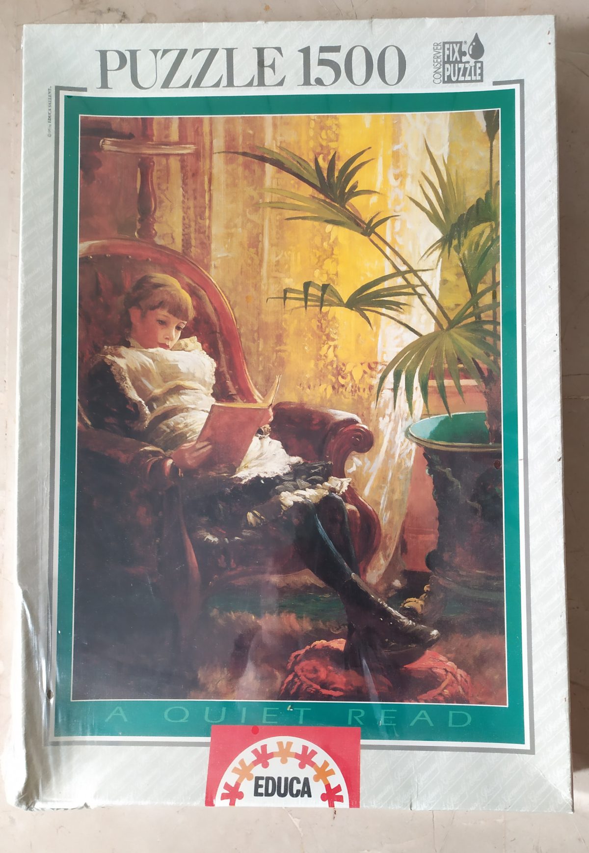 1500, Educa, A Quiet Read, Glendening, Factory Sealed, Listed by Barebrain Image of the puzzle 1500, Educa, A Quiet Read, Glendening, Factory Sealed, Picture of the box