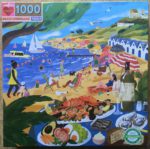 Image of the puzzle 1000, Eeboo, Beach Umbrellas, by Lucia Calfapietra, Complete, Picture of the box