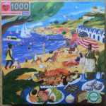 Image of the puzzle 1000, Eeboo, Beach Umbrellas, by Lucia Calfapietra, Complete, Picture of the box