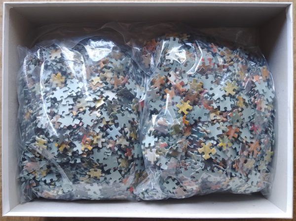 Image of the puzzle 5000, MB, Fair in the Champs-Elysees, William Parrott, Incomplete, Picture of the bag