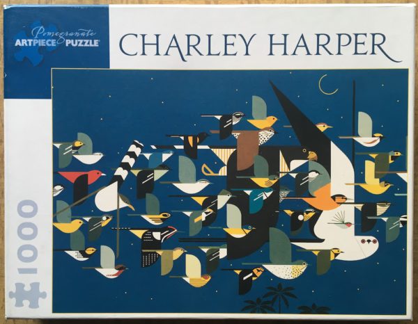 Image of the puzzle 1000, Pomegranate, Mystery of the Missing Migrants, by Charley Harper, Complete, Picture of the box