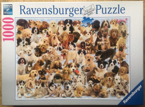 Image of the puzzle 1000, Ravensburger, Dogs Collage, by Jane Burton, Complete, Picture of the box
